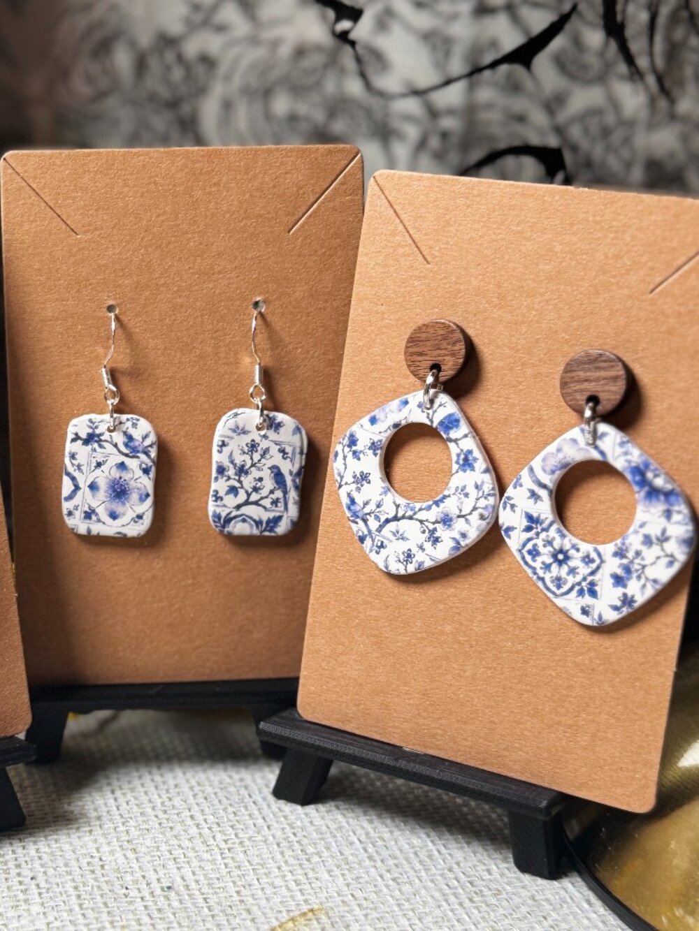Blue Toile Earrings, Grandmillennial Floral Earrings, and Cottagecore -Handmade